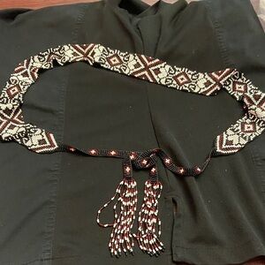 Handcrafted Beaded Belt - Black, White, Red